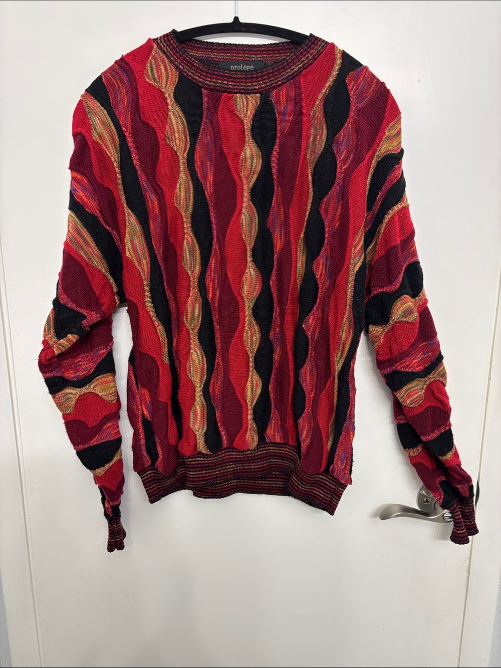 Vintage Protege Men's Red Multi-Color Wave Knit Sweater